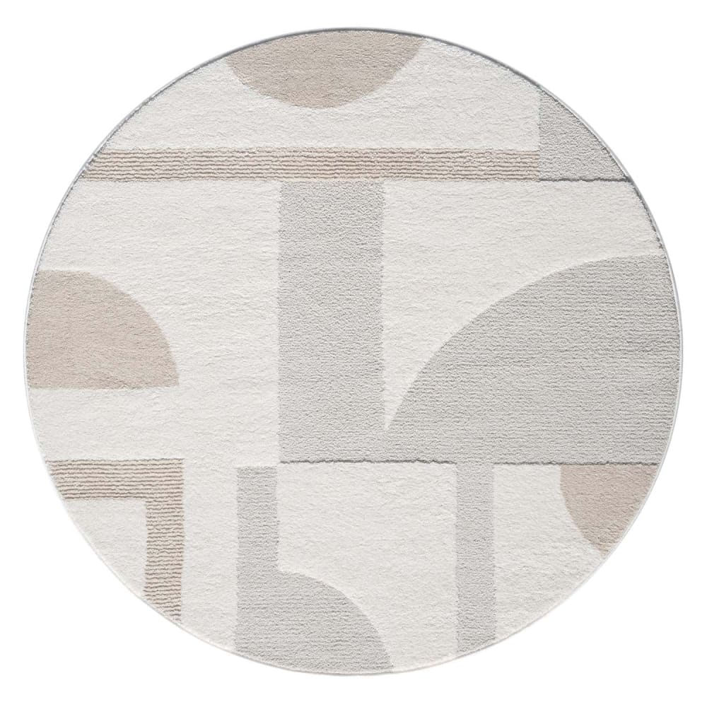 Tapis JAPAN Rond à motifs 3D en relief - Crème 120x120cm