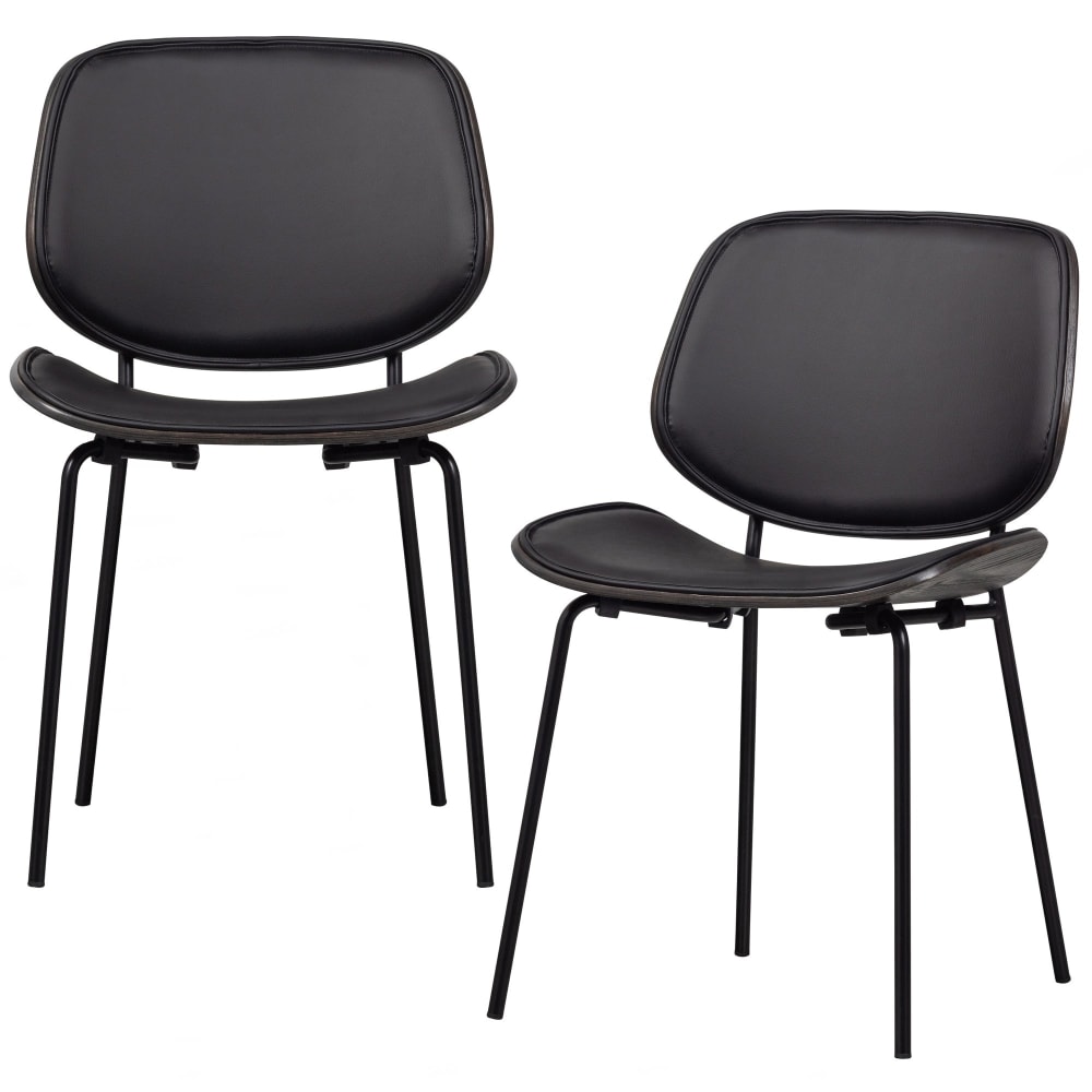 WOOOD 2er Set Esszimmerstühle aus Kunstleder, Schwarz style modern Schwarz Holz