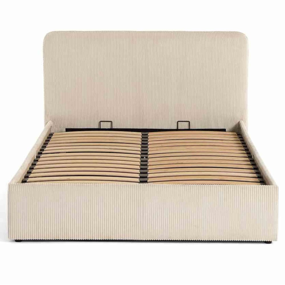 Lit coffre queen size 160x200 en velours côtelé beige Lit coffre queen size 160x200 en velours côtelé beige