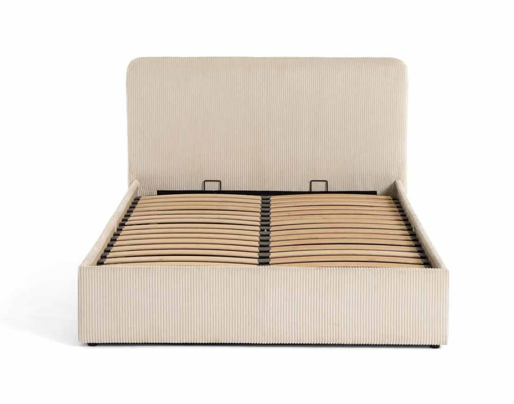 Lit coffre queen size 160x200 en velours côtelé beige - Maisons du Monde