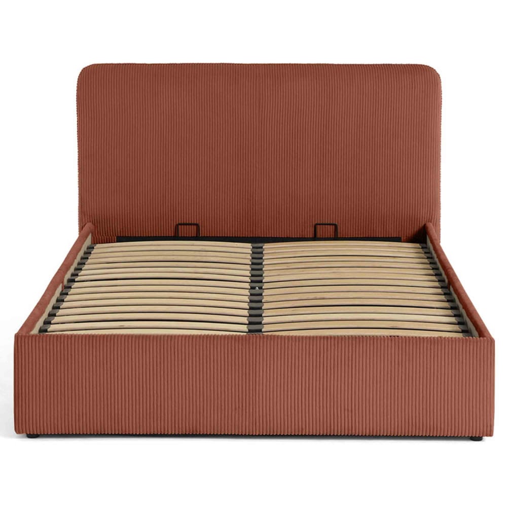 Lit coffre queen size 160x200 en velours côtelé terracotta Lit coffre queen size 160x200 en velours côtelé terracotta