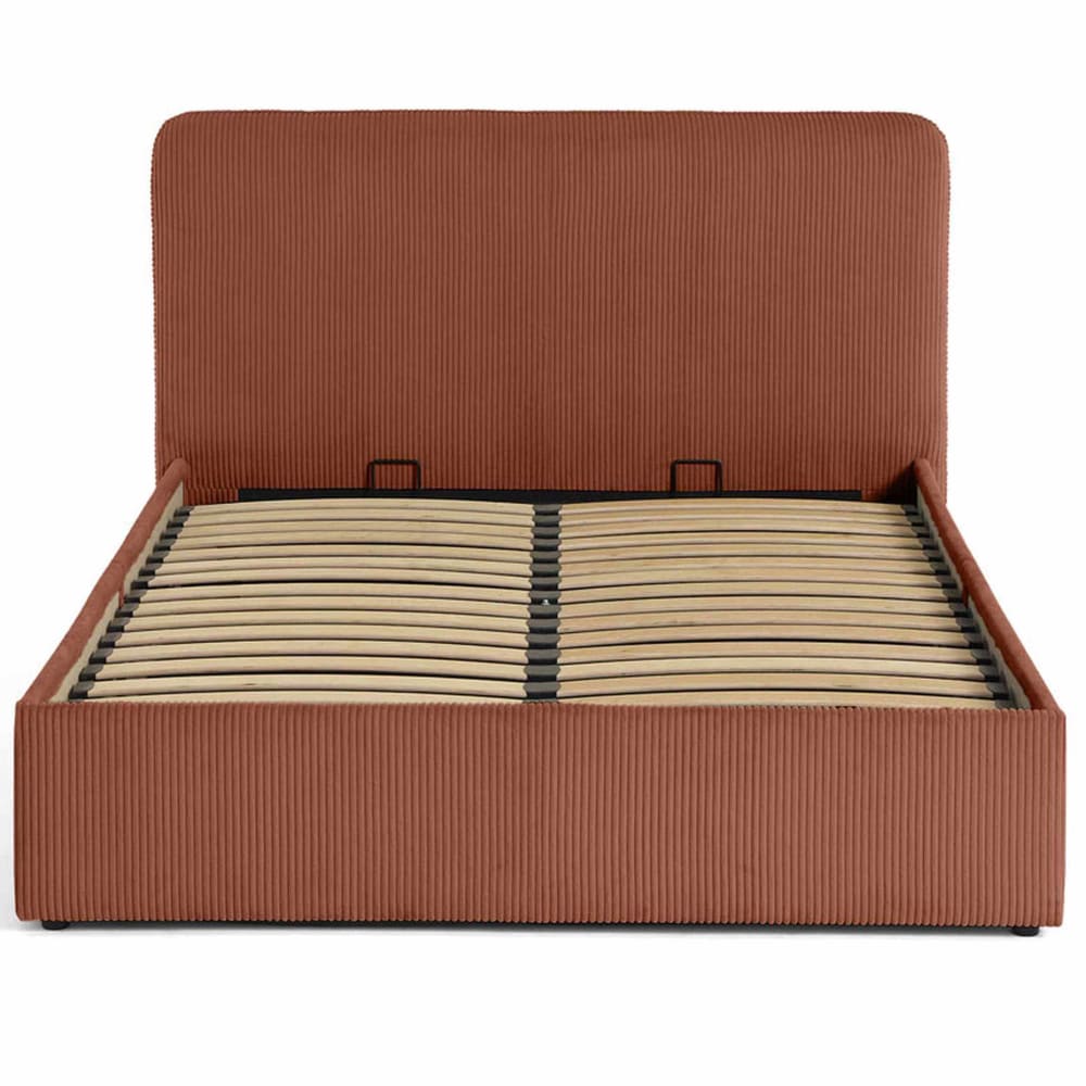 Lit coffre   140x190   en velours côtelé  terracotta