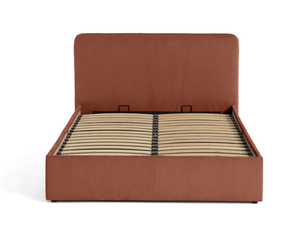 Lit coffre 140x190 en velours côtelé terracotta - Maisons du Monde
