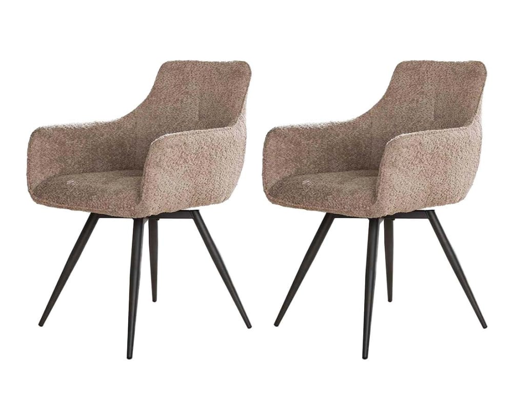 Lot de 2 fauteuils pivotants en tissu bouclette contemporain sable