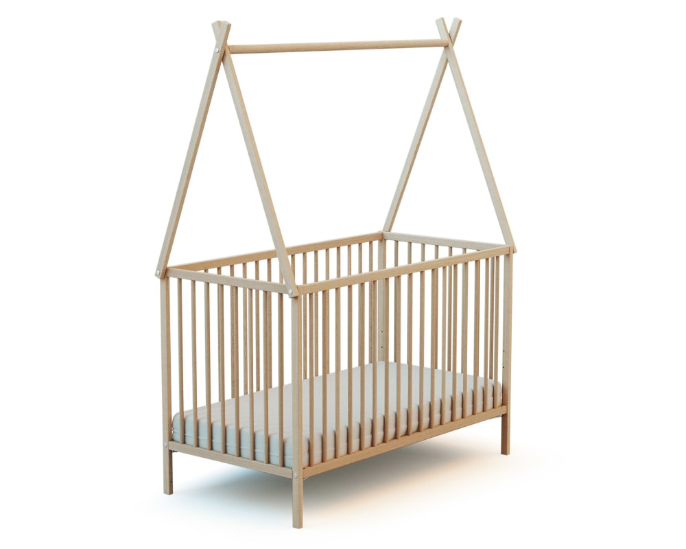 Lit tipi 60x120 en bois avec toit hêtre brut Lit tipi 60x120 en bois avec toit hêtre brut