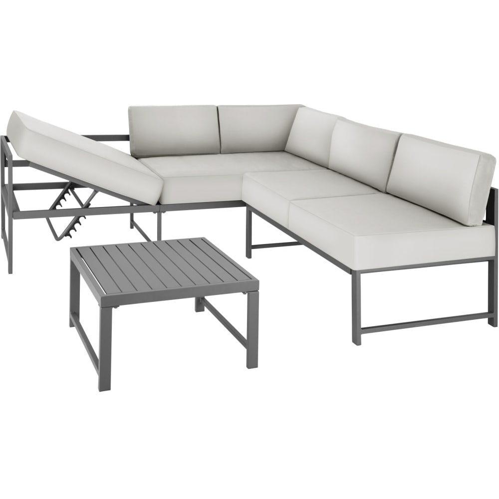 Lot de 3 pièces salon de jardin aluminium gris 192x65x62cm