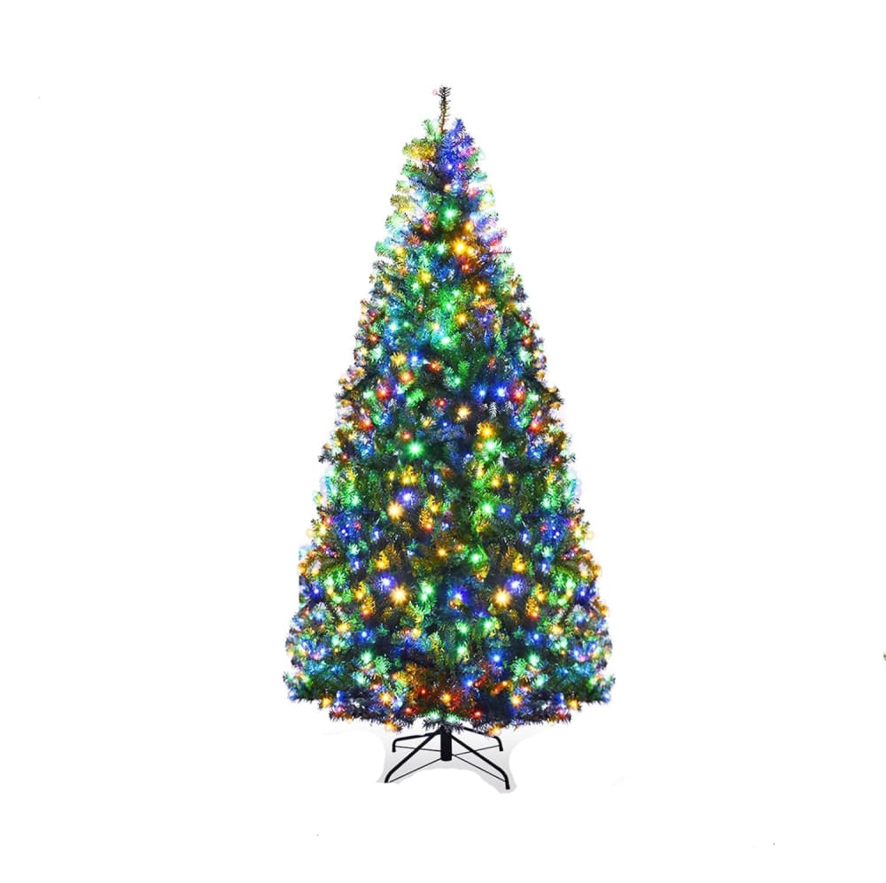 Giantex Sapin de noël artificiel lumineux led lumière 4 couleurs 180 cm style contemporain Vert Pvc - Poly Chlorure De Vinyle