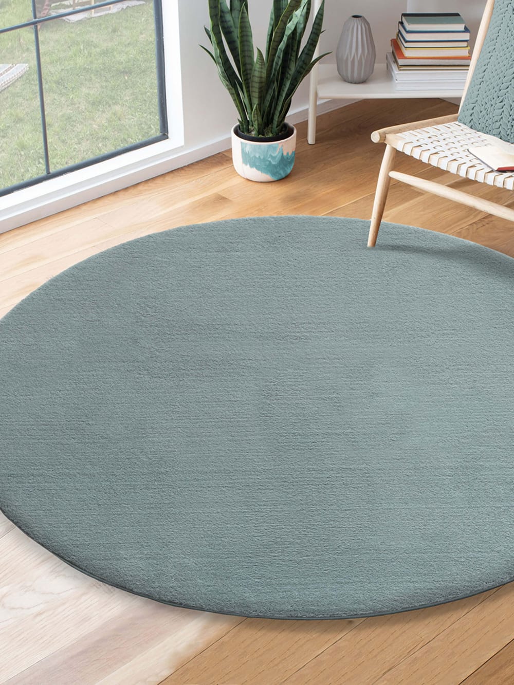 Tapis lavable et antidérapant, uni, bleu, 200 cm, rond — vue 4