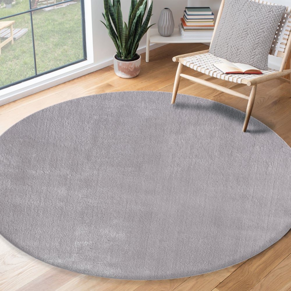 Tapis lavable et antidérapant, uni, gris, 200 cm, rond — vue 3