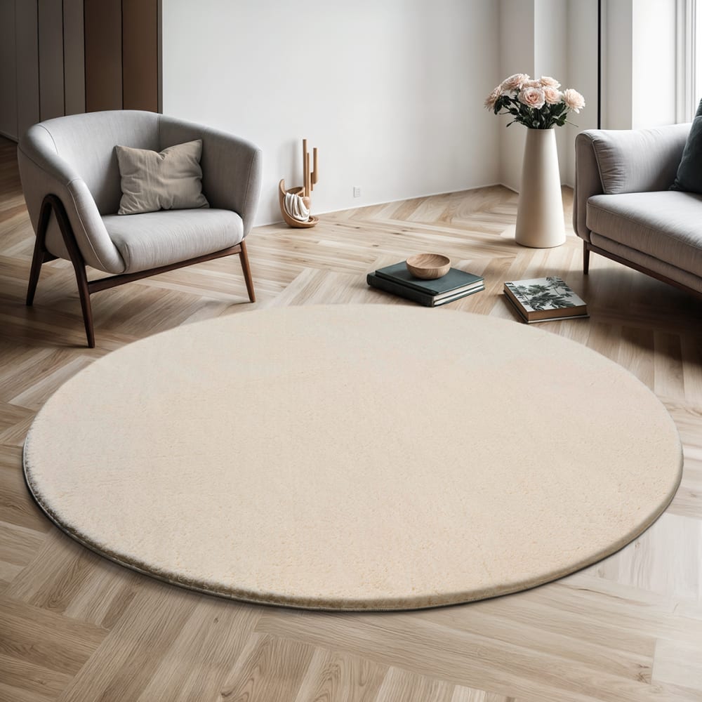 The carpet Teppich, waschbar und Anti-Rutsch, Uni-Farben, Beige, 120 cm, Rund style modern Beige Pes - Polyester