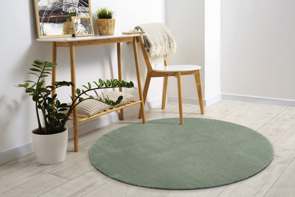 Tapis lavable et antidérapant, uni, vert, 120 cm, rond — vue 3
