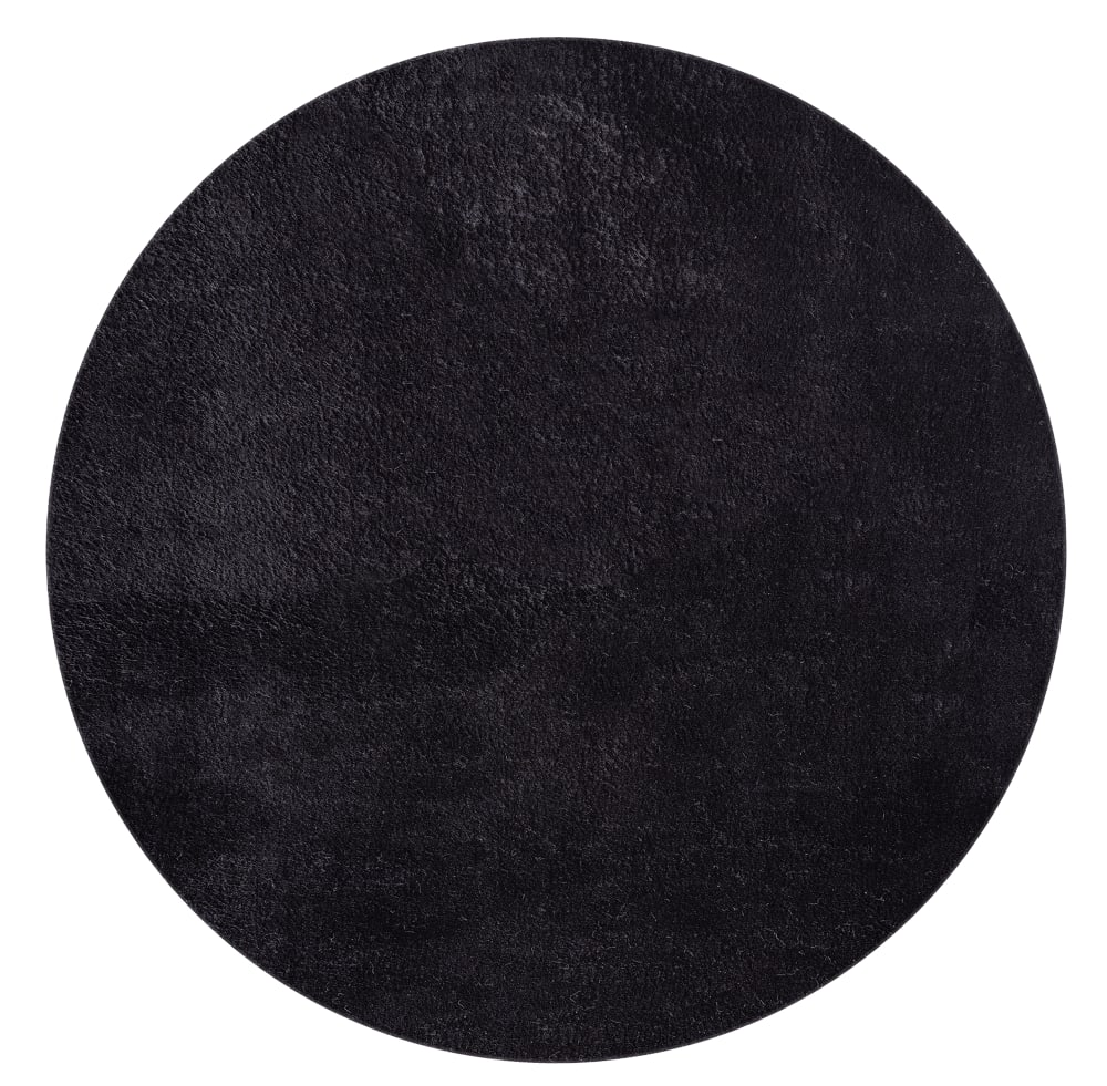 The carpet Teppich, waschbar und Anti-Rutsch, Uni-Farben, Schwarz, 160 cm, Rund style modern Schwarz Pes - Polyester