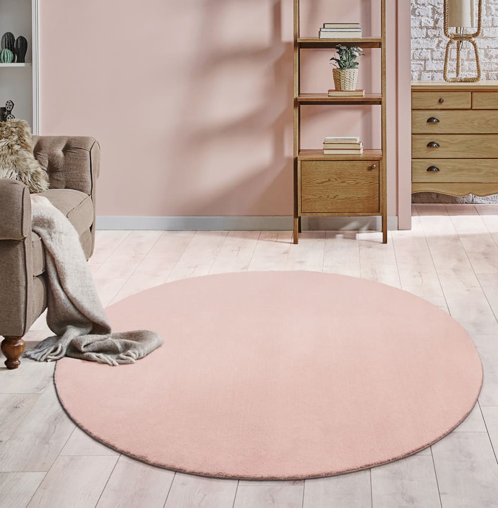 Tapis lavable et antidérapant, uni, rose, 200 cm, rond — vue 3