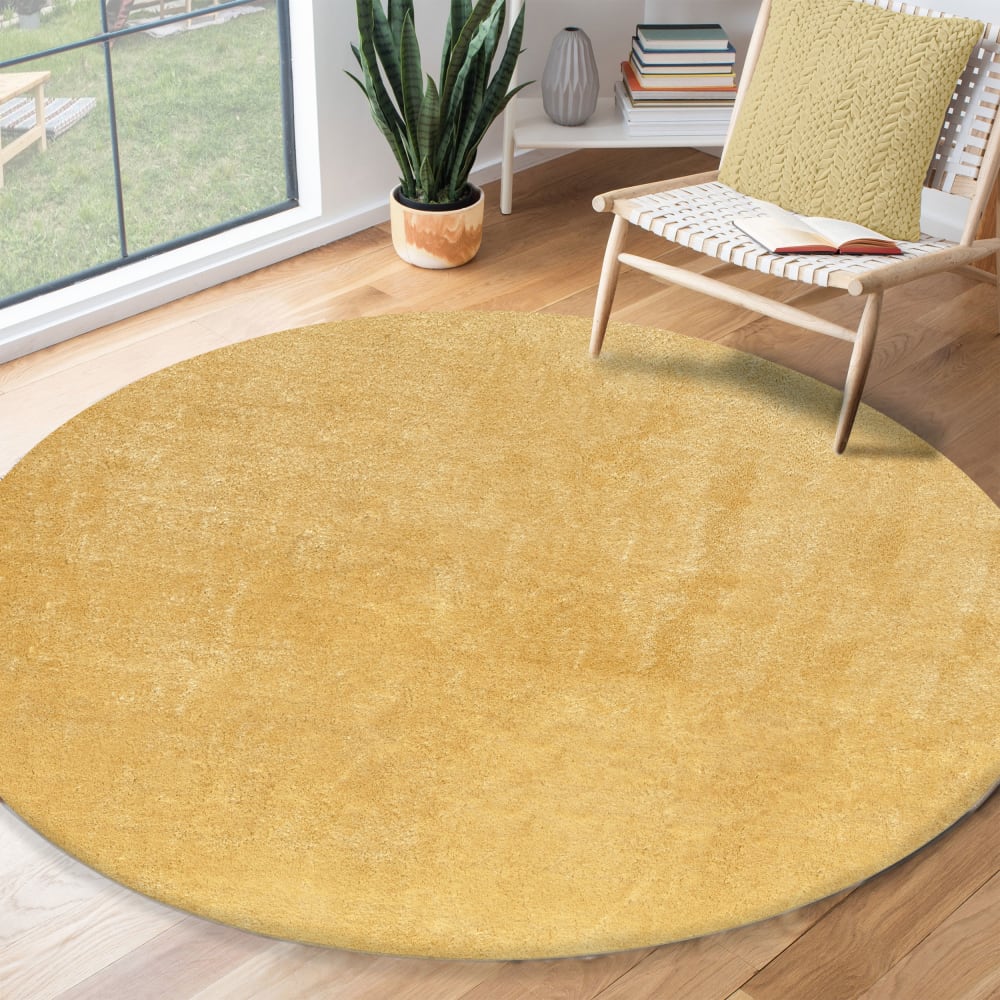 Tapis lavable et antidérapant, uni, or, 120 cm, rond — vue 4