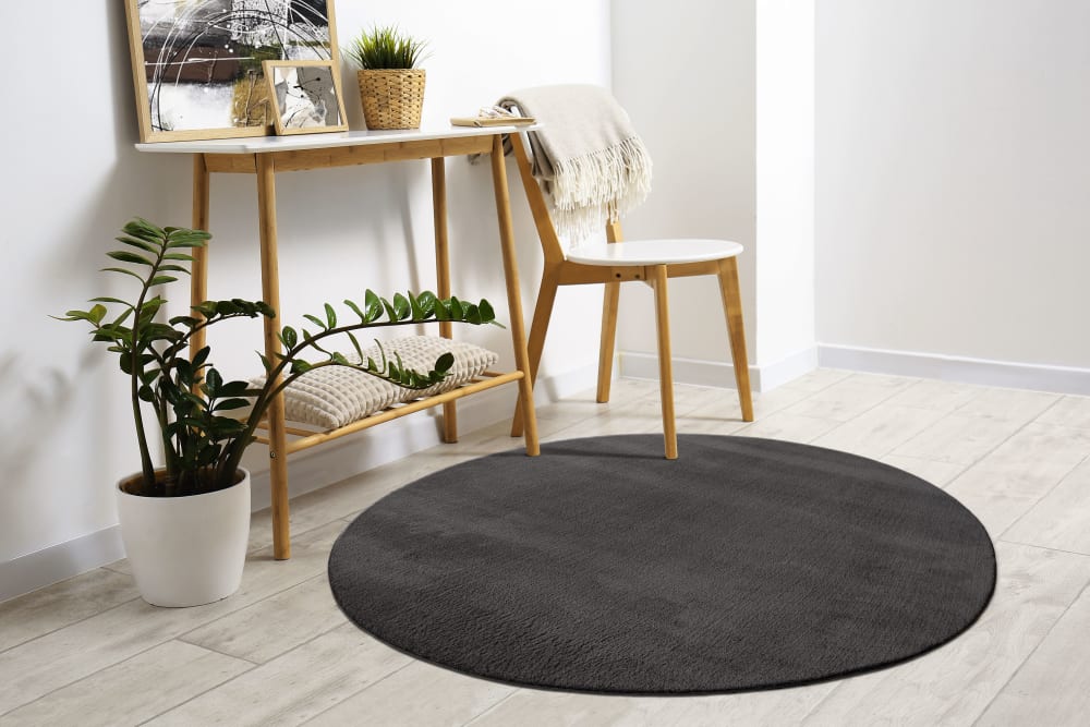 Tapis lavable et antidérapant, uni, anthracite, 120 cm, rond — vue 3