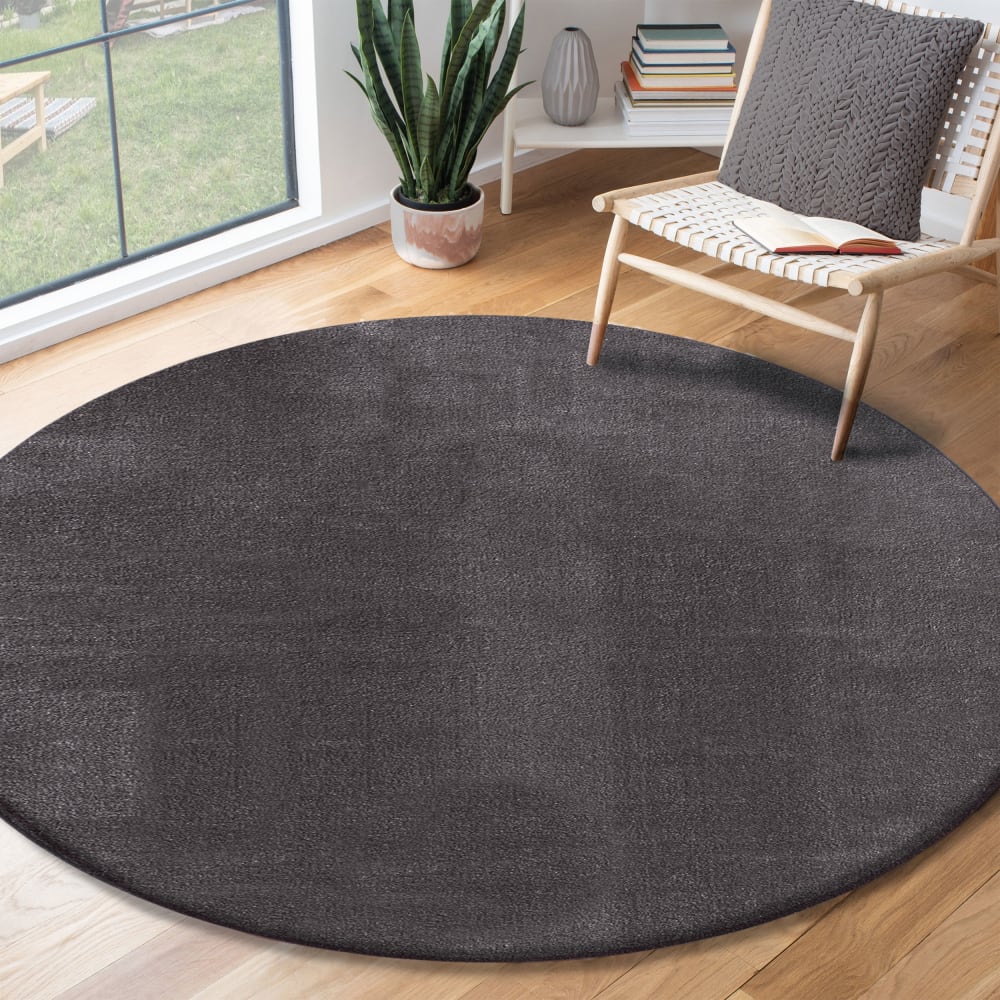 Tapis lavable et antidérapant, uni, anthracite, 120 cm, rond — vue 4