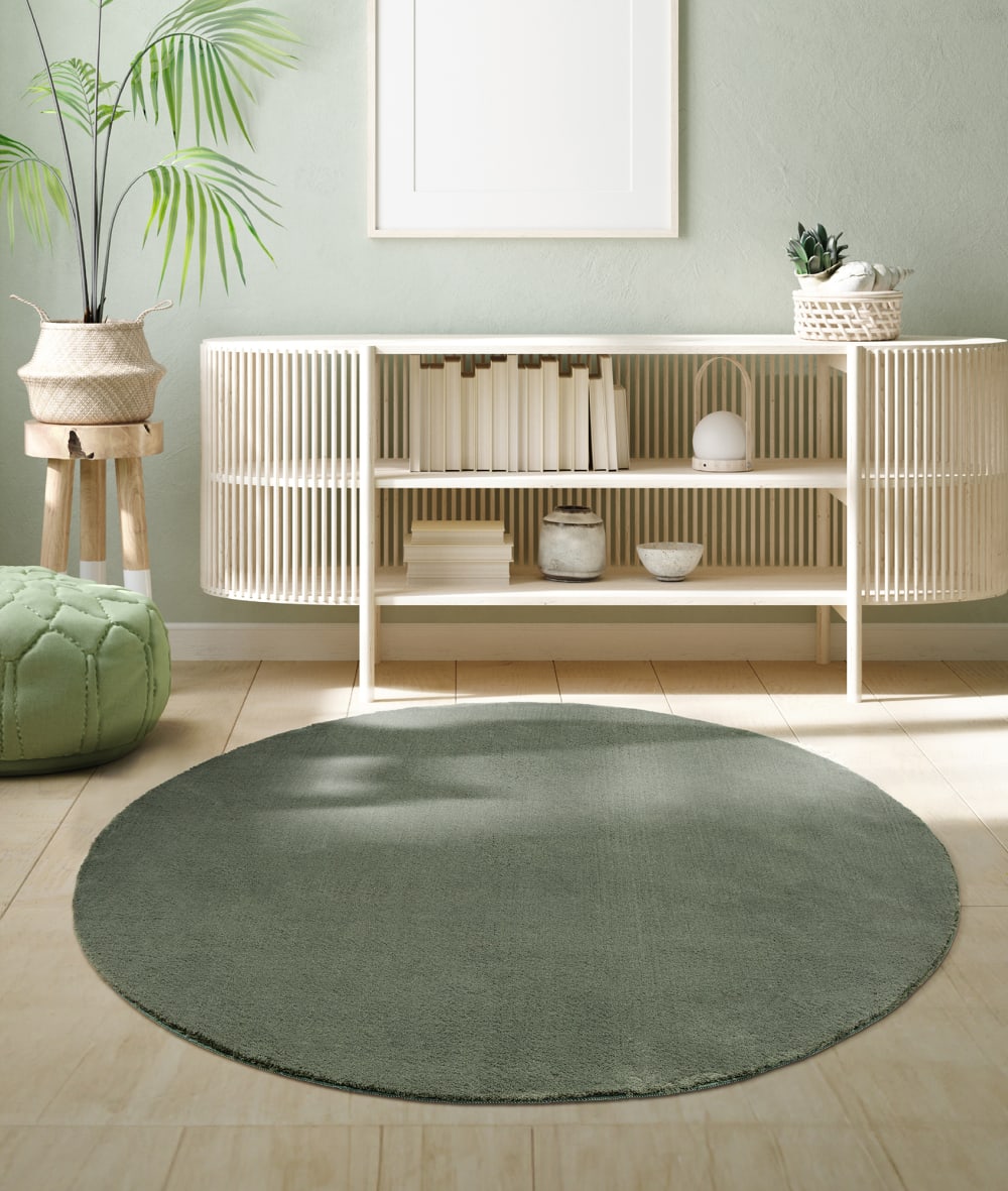 Tapis lavable et antidérapant, uni, vert foncé, 120 cm, rond — vue 3
