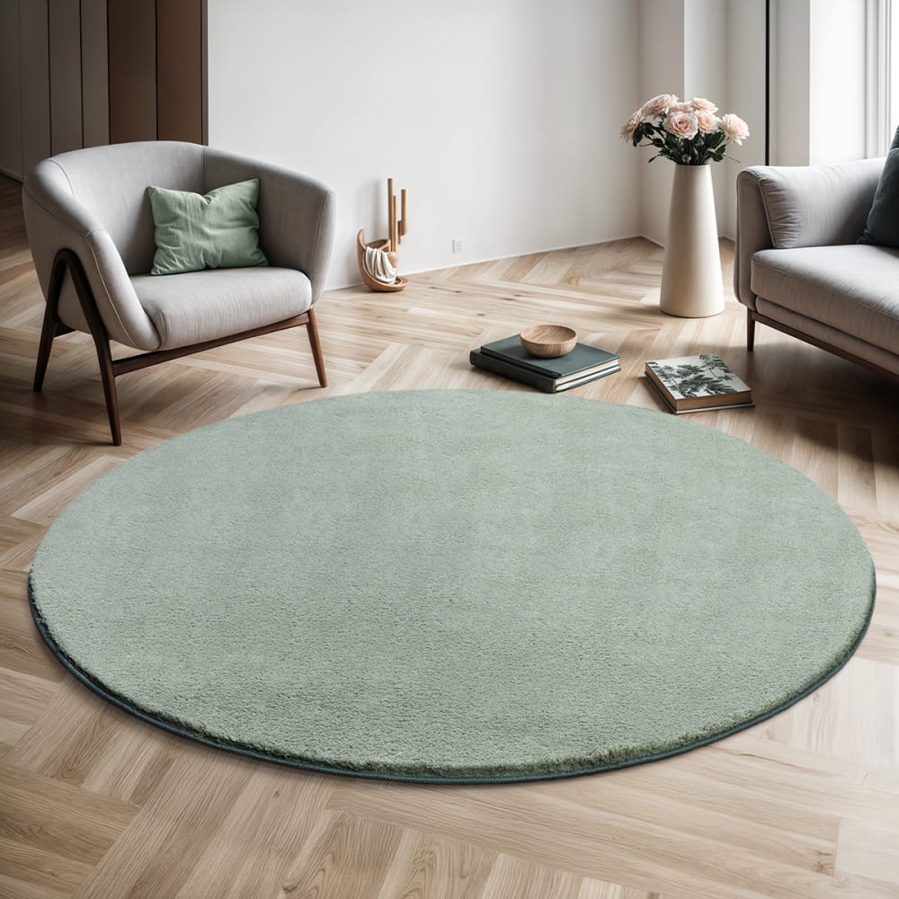 The carpet Teppich, waschbar und Anti-Rutsch, Uni-Farben, Grün, 200 cm, Rund style modern Grün Pes - Polyester