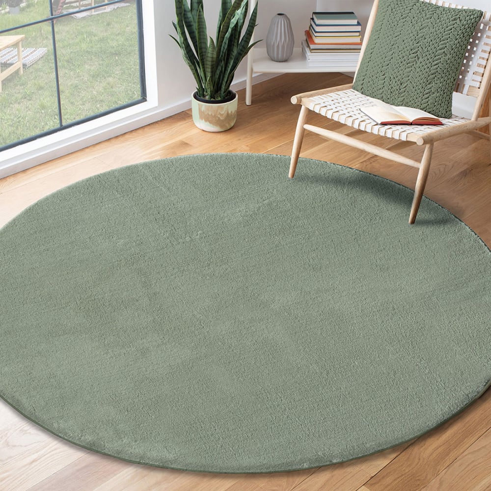 Tapis lavable et antidérapant, uni, vert, 200 cm, rond — vue 4
