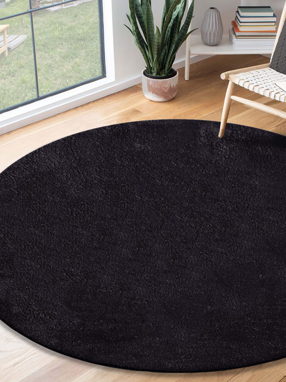 Tapis lavable et antidérapant, uni, noir, 120 cm, rond — vue 3