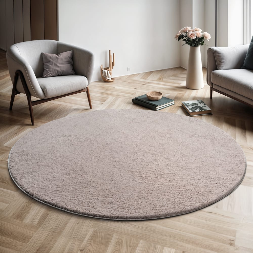 The carpet Teppich, waschbar und Anti-Rutsch, Uni-Farben, Sand, 120 cm, Rund style modern Braun Pes - Polyester