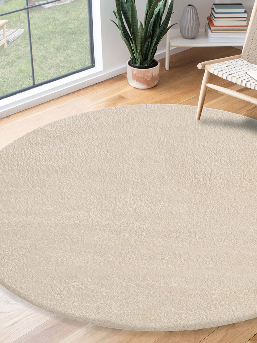 Tapis lavable et antidérapant, uni, beige, 200 cm, rond — vue 4