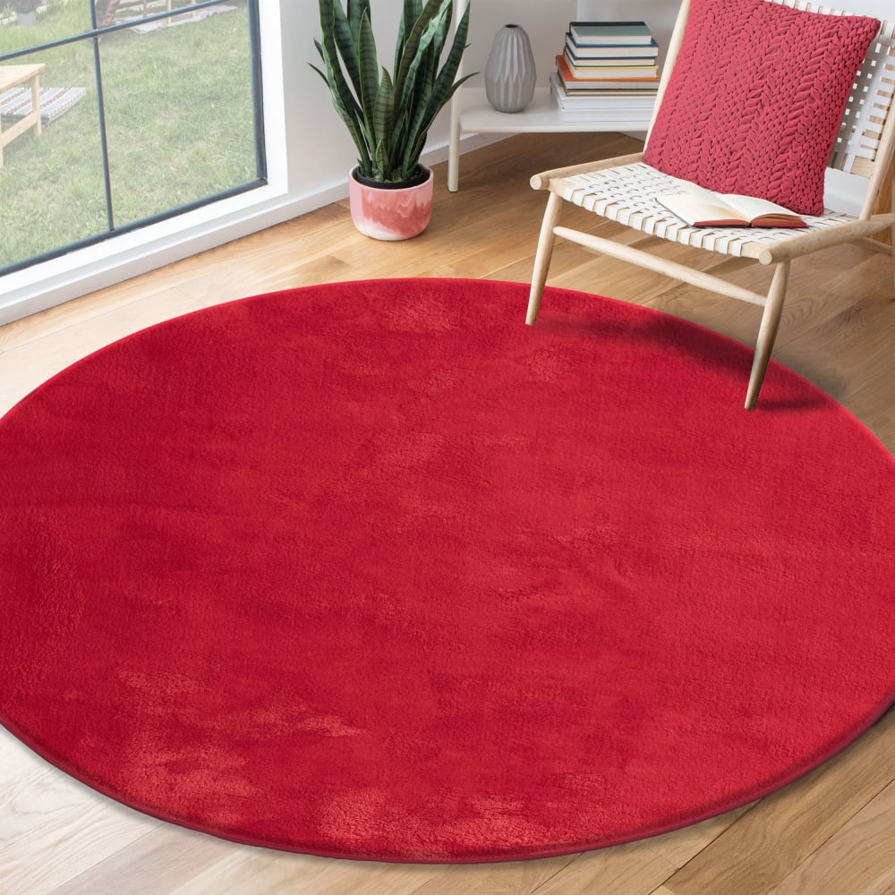 Tapis lavable et antidérapant, uni, rouge, 200 cm, rond — vue 3