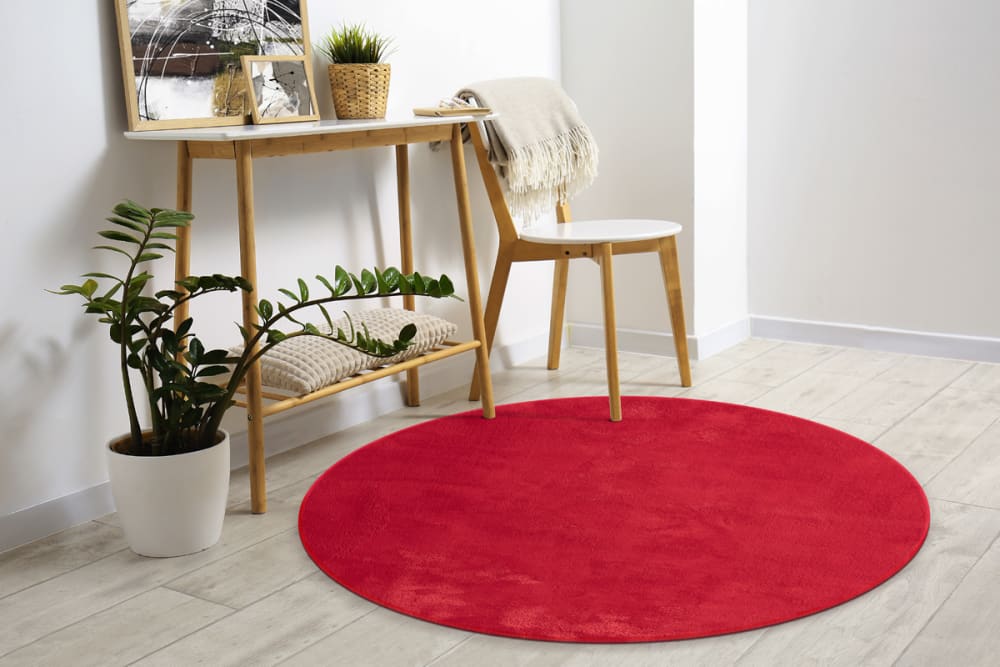 Tapis lavable et antidérapant, uni, rouge, 120 cm, rond — vue 3