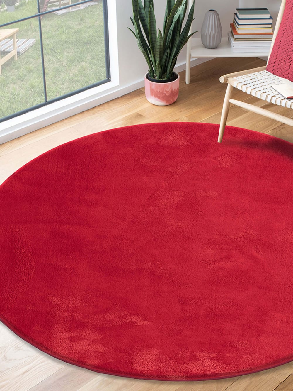 Tapis lavable et antidérapant, uni, rouge, 120 cm, rond — vue 4