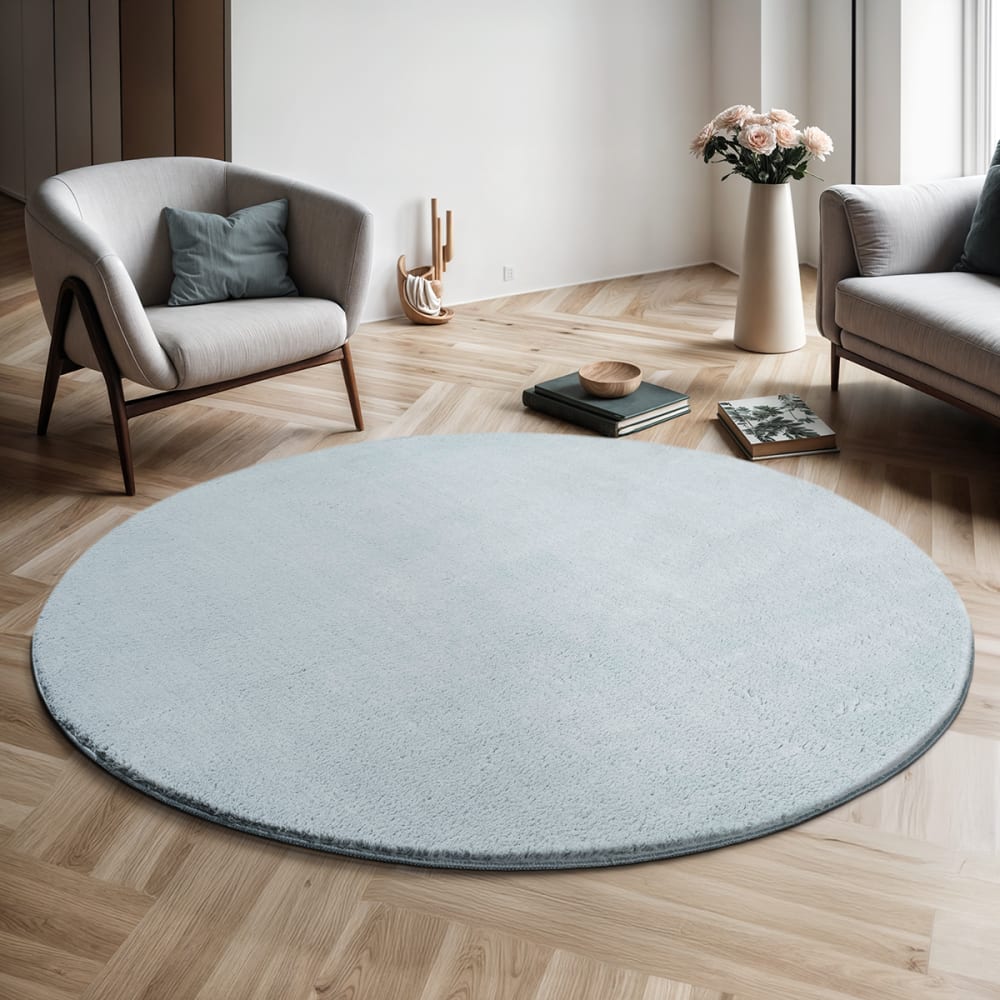 The carpet Teppich, waschbar und Anti-Rutsch, Uni-Farben, Blau, 120 cm, Rund style modern Blau Pes - Polyester