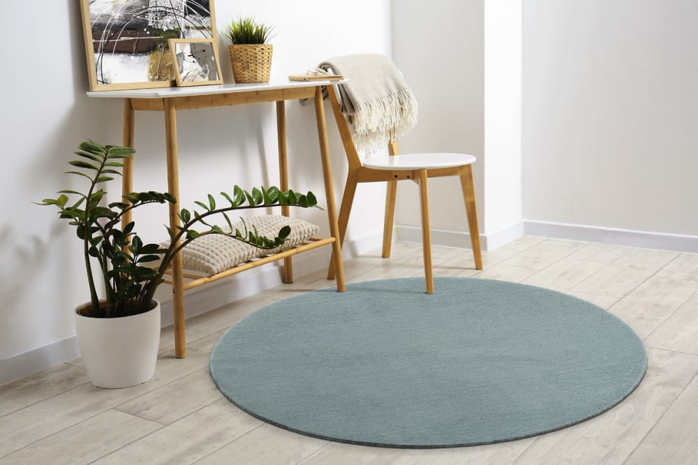Tapis lavable et antidérapant, uni, bleu, 120 cm, rond — vue 3