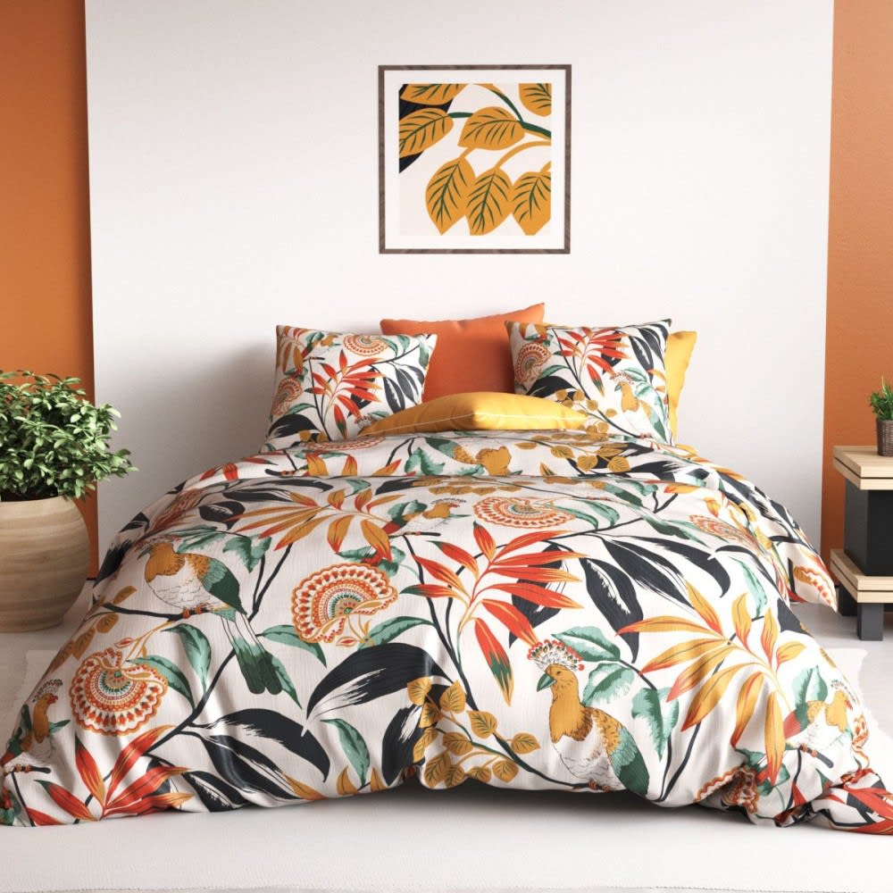 Atelier du coton Parure de couette 100% coton 57 fils imprimée 260x240cm 2 taies Multicolore