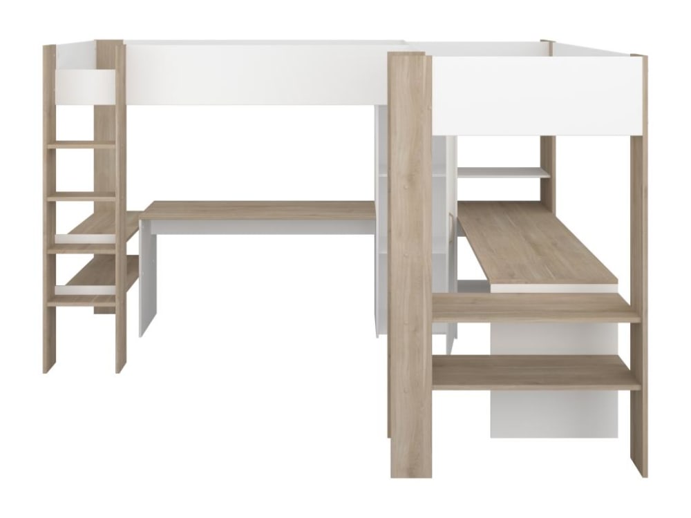 Lit mezzanine effet bois , blanc 90 x 200 cm