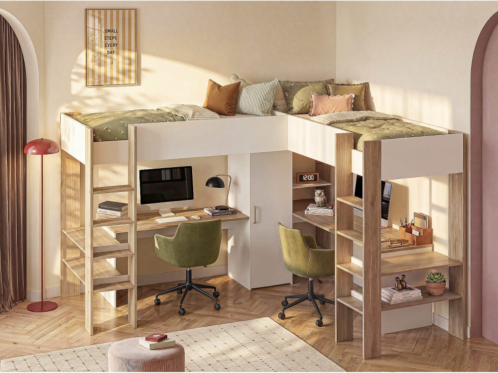 vente-unique.com Lit mezzanine panneau de particule naturel clair 90 x 200 style contemporain Beige Panneau De Particules - 296x180x232cm