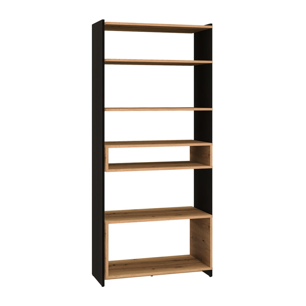 Petits meubles Bücherregal mit 7 Regalen und Schwarz Vorderseite MDF Holz Beige Spanplatte