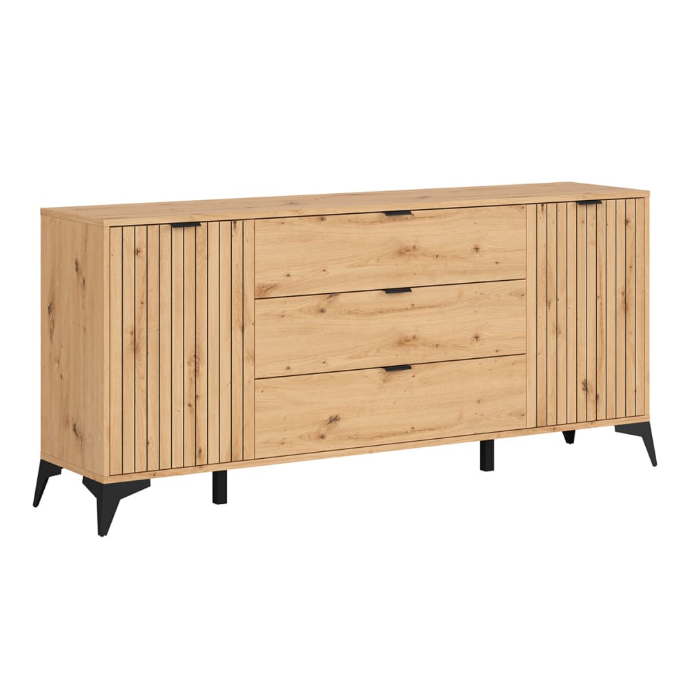 Petits meubles Anrichte mit 2 Türen und 3 Schubladen Spanplatten Laminat Holz Beige Spanplatte