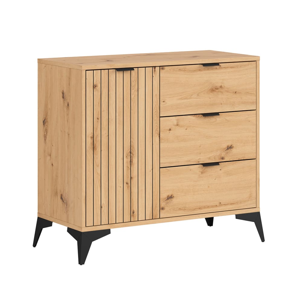 Petits meubles Sideboard 1 Tür 3 Schubladen Spanplatten Laminat Holz Beige Spanplatte