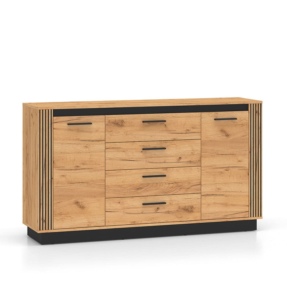 Buffet 2 portes 4 tiroirs et noir façade mdf marron