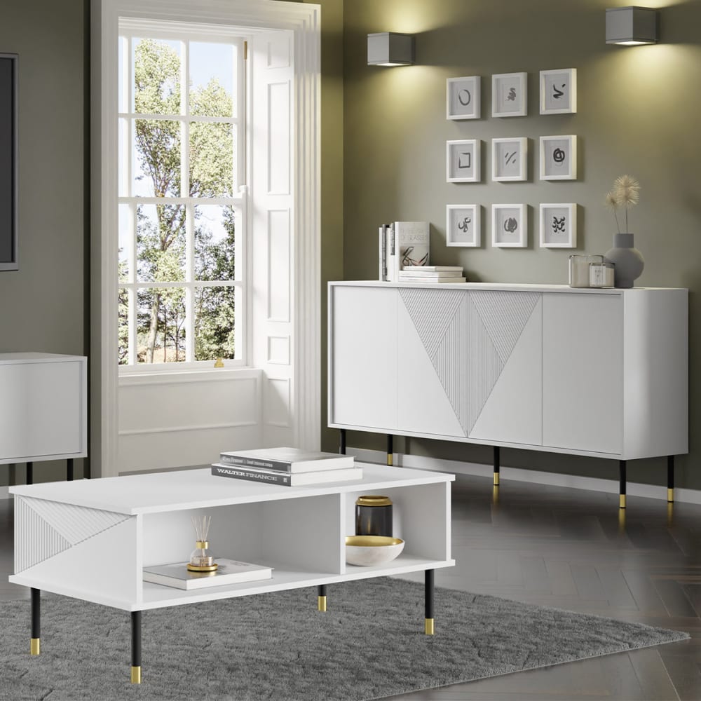 Table basse 110 cm panneaux stratifiés blanc - Maisons du Monde