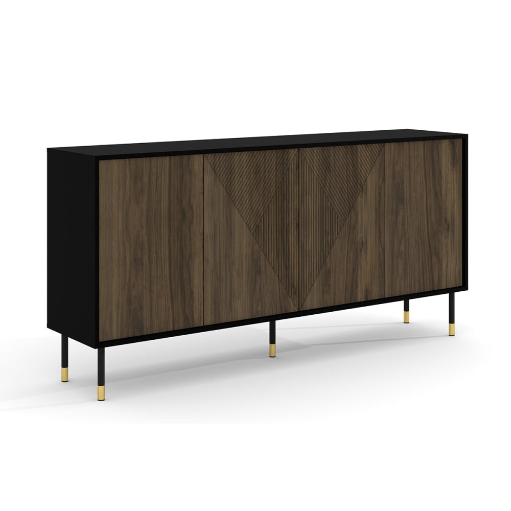 Petits meubles 4-türiges Sideboard Laminierte Platten Holz und Schwarz Braun Spanplatte