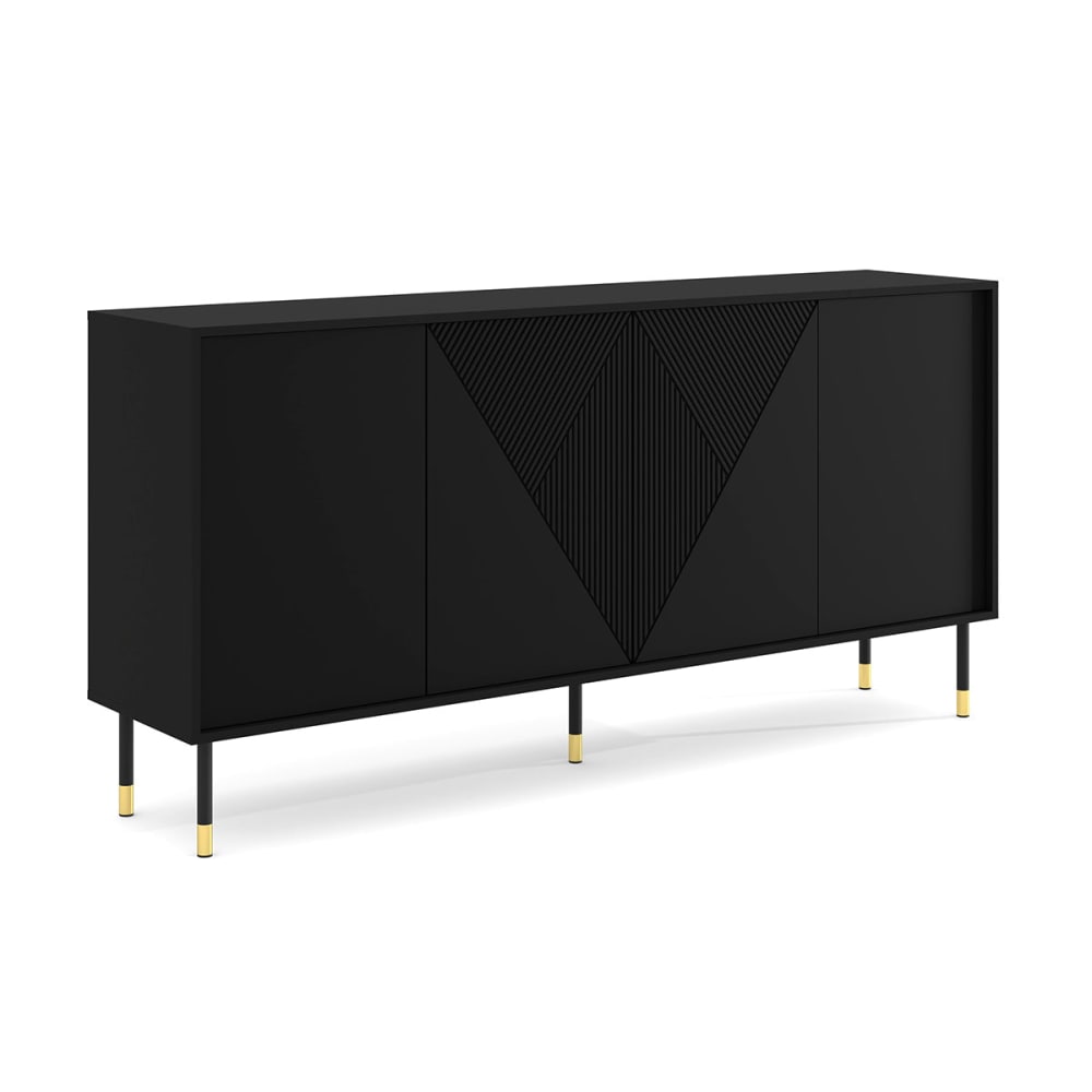 Petits meubles Sideboard 4-türig Laminierte Platten Schwarz Schwarz Spanplatte