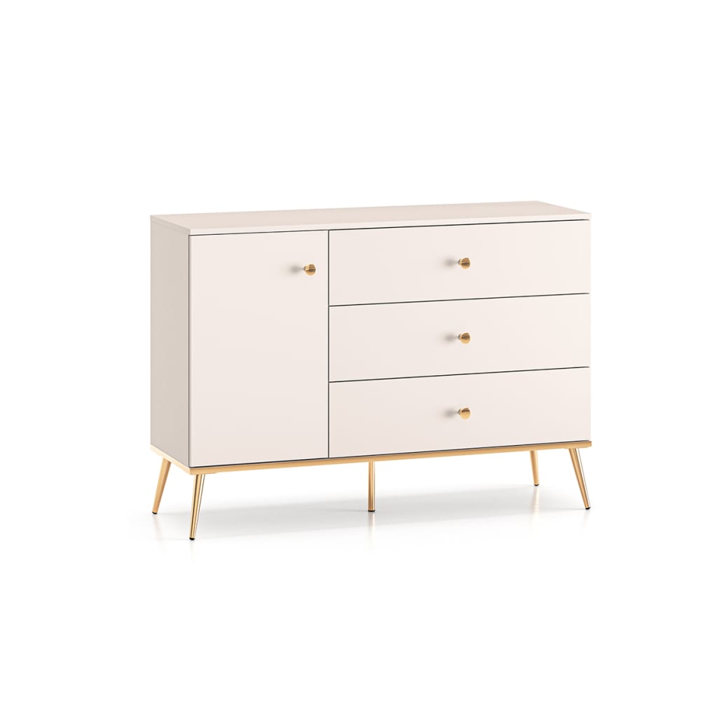Buffet 1 porte 3 tiroirs stratifiés beige