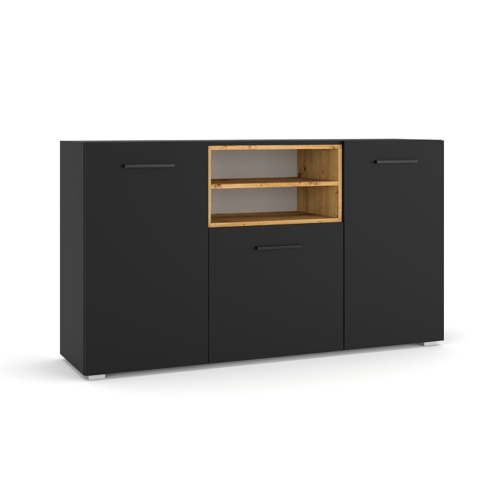 Petits meubles Buffet 3 portes panneaux stratifiés noir Noir Panneau De Particules - 151x86x44cm