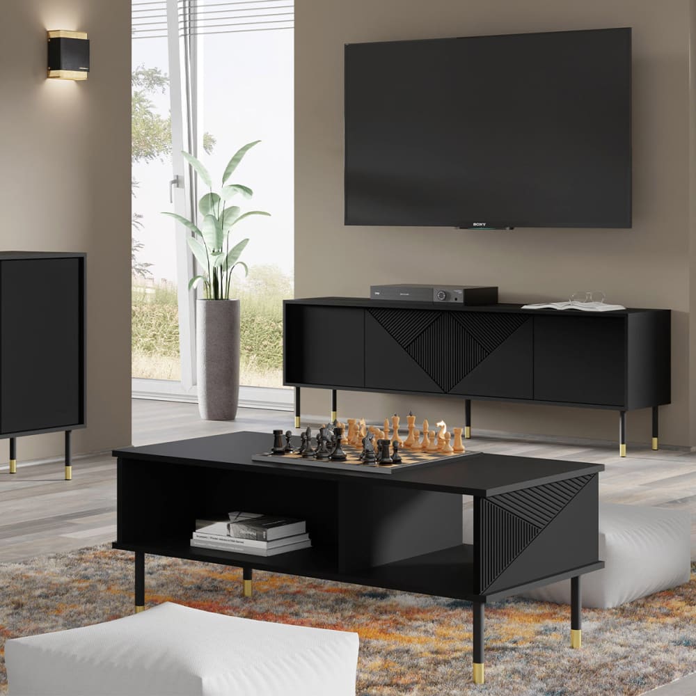 Table basse 110 cm panneaux stratifiés noir - Maisons du Monde
