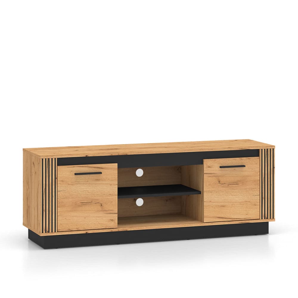 Petits meubles Meuble tv 2 portes 150 cm et noir façade mdf marron Marron Panneau De Particules - 150x55x40cm