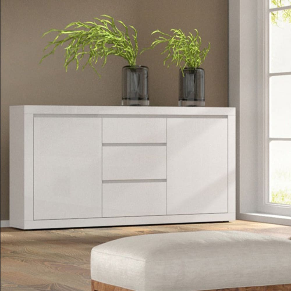 Buffet 2 portes 3 tiroirs panneaux stratifiés blanc - Maisons du Monde