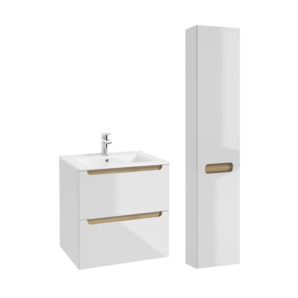 Ensemble meuble vasque encastrée 2 tiroirs colonne stratifiés blanc