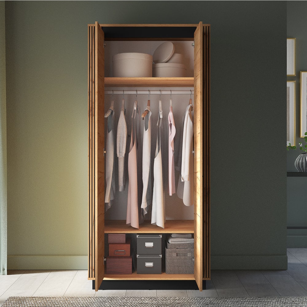 Armoire 2 portes et noir façade mdf marron