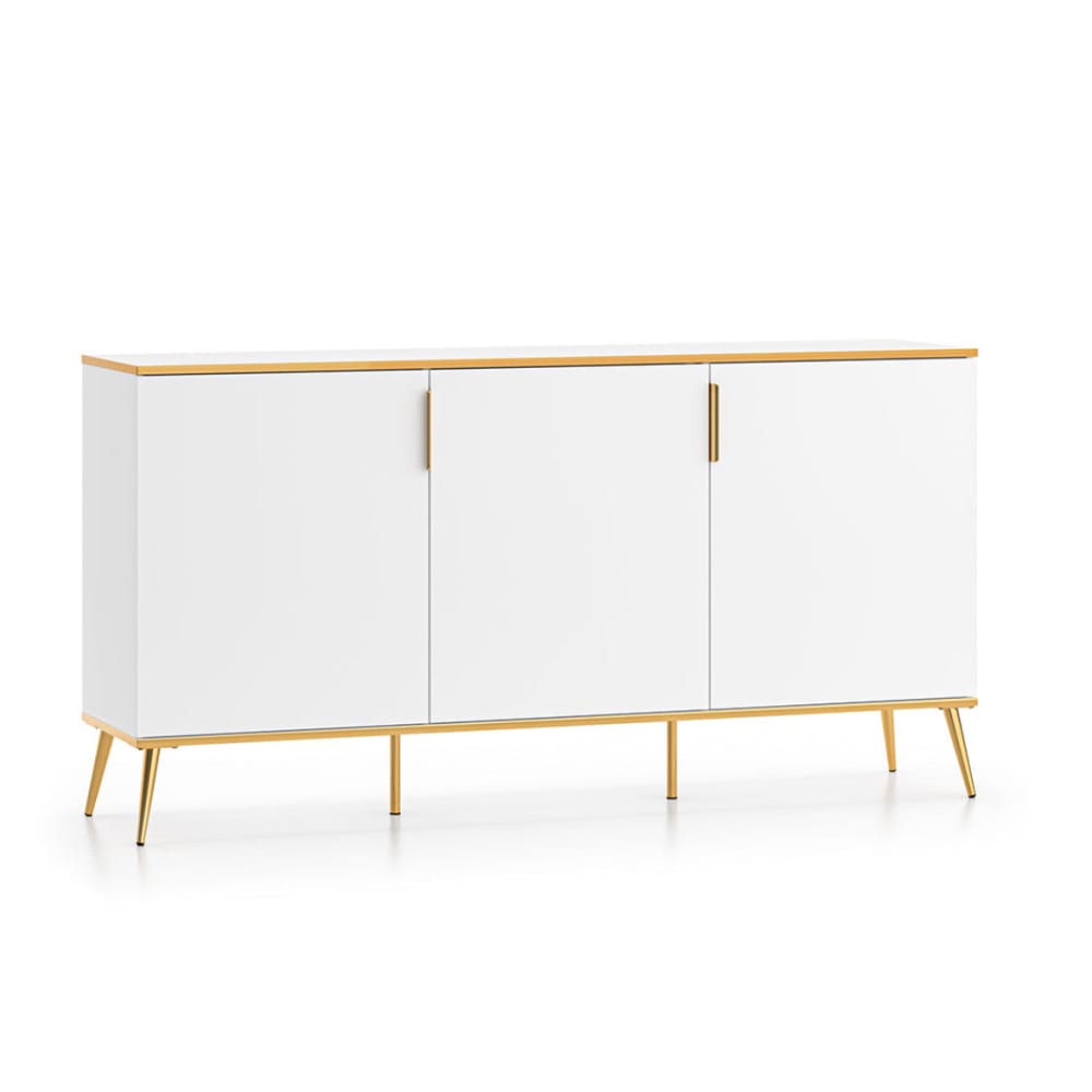 Petits meubles Buffet 3 portes et doré façade mdf blanc Blanc Panneau De Particules - 170x88x40cm