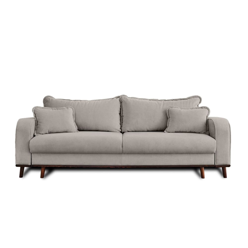 Canapé droit convertible 3 places en velours côtelé gris clair